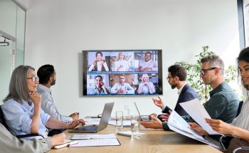 Diverse,Company,Employees,Having,Online,Business,Conference,Video,Call,On